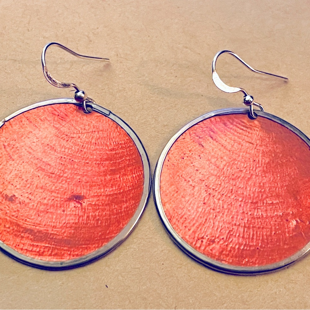Capiz Shell Earrings by Culture Mix - Apricot Orange (Small)